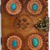 4 Turquoise Stones Leather Blank Book W- Latch