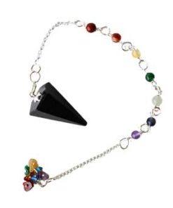 Tourmaline, Black 7 Chakra 6 Sided Pendulum