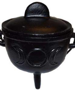 5" Cast Iron Cauldron W- Lid Triple Moon