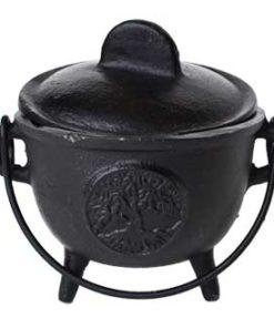 5" Cast Iron Cauldron W- Lid Tree Of Life
