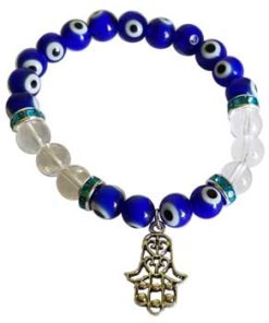 8mm Evil Eye- Clear Quartz With Fatima Hand