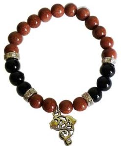8mm Gold Sandstone (synthetic)- Black Onyx With Fish Bracelet