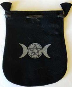 Triple Moon & Pentagram Velveteen Black Bag  5"