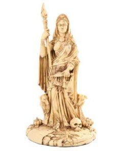 Hecate both Goddess and Titan inspires and enthralls people around the world. When you are at the cross roads she can light your way. Statue is detailed highlighted bone-cream color. Hand Painted Resin 6" x 6" x 11 1/4"
